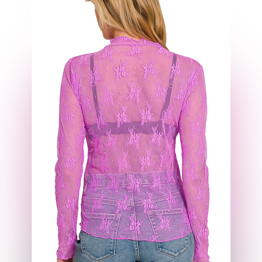 Lace Layering Long Sleeve Top in Bright Mauve - Picture 3 of 3